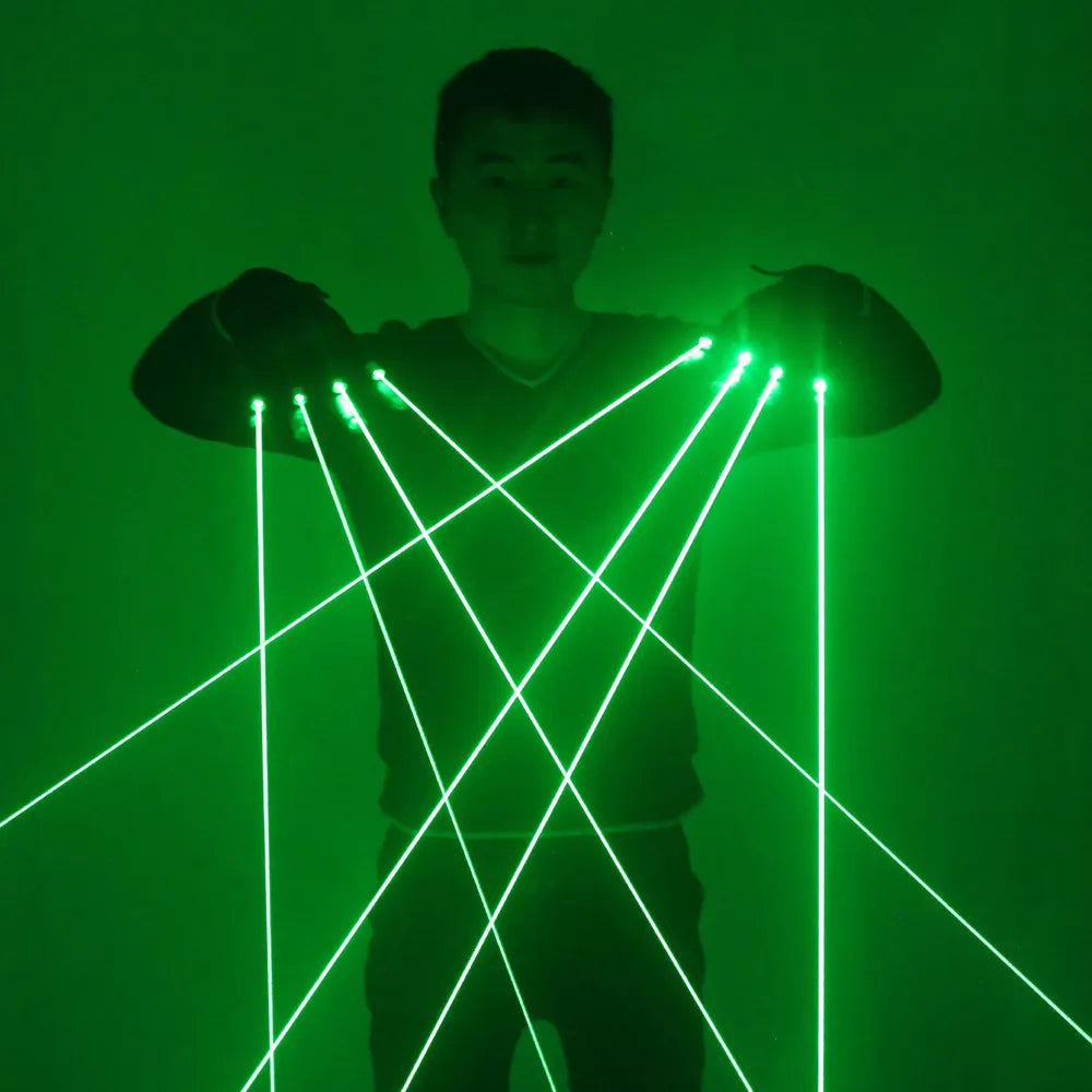 Gants Laser Vert à Grand Faisceau de 523nm, Flash LED