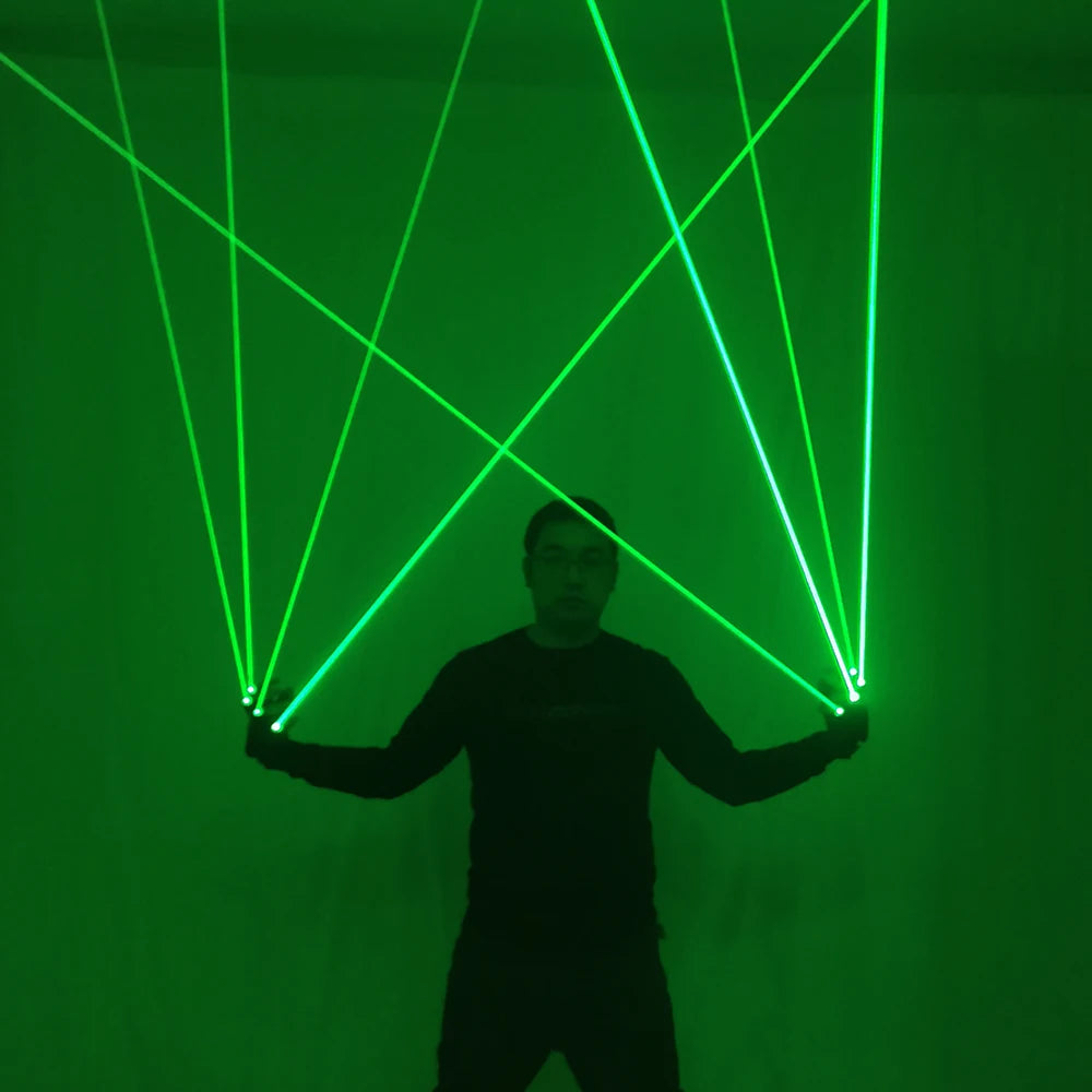 Gants Laser Vert à Grand Faisceau de 523nm, Flash LED